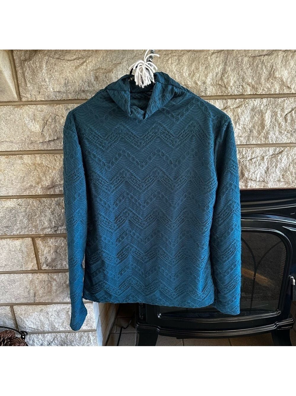 Women's Teal Long Sleeve Polyester Knit Top - Large